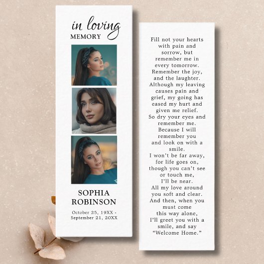 Memorial 3 Photo Collage Funeral Prayer Kaart Mini Visitekaartje