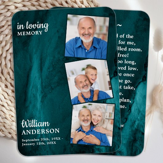 Mémorial 3 Photo Funéraire Carte de prière Marbre 