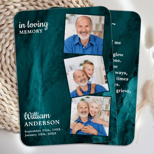 Mémorial 3 Photo Funéraire Carte de prière Marbre 