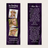 Mémorial 3 Photo Prière funéraire Signet pourpre (Devant & derrière)