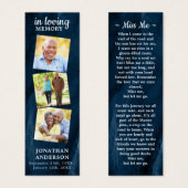 Mémorial 3 Photo Signet de prière funéraire bleu (Devant & derrière)