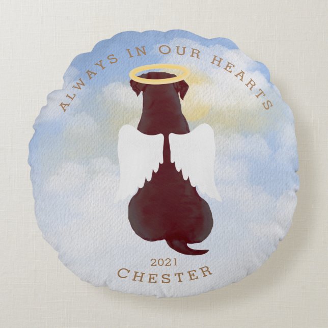 mémorial ange chiens ailes photo ronde coussin (Devant)