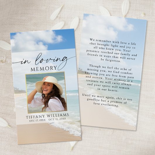 Memorial Beach In Loving Memory Photo Prayer Card