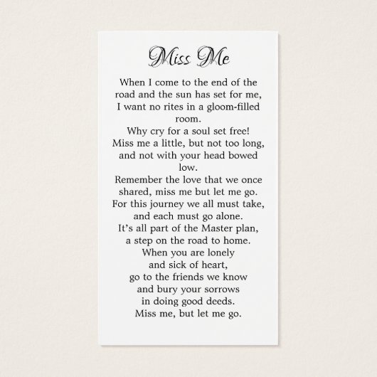 Memorial Bird Floral Poem Funeral Prayer Kaart (Achterkant)