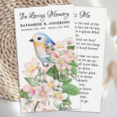 Memorial Bird Floral Poem Funeral Prayer Kaart