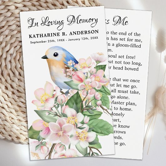 Memorial Bird Floral Poem Funeral Prayer Kaart