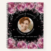 Memorial Black roze florals foto begrafenis Notitieboek (Voorkant)