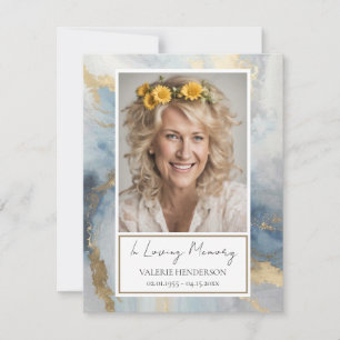 Memorial Blauw en Goud Foto Begrafenis Keepsake In Kaart