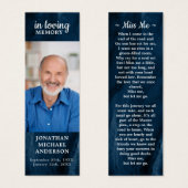 Mémorial bleu marbre Photo funéraire Poème Signet (Devant & derrière)