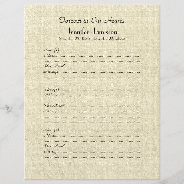 Memorial Book Filler Page, Distress Cream (Voorkant)