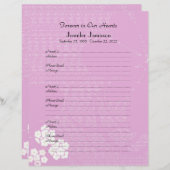Memorial Book Filler Page, Pink Floral (Voorkant / Achterkant)