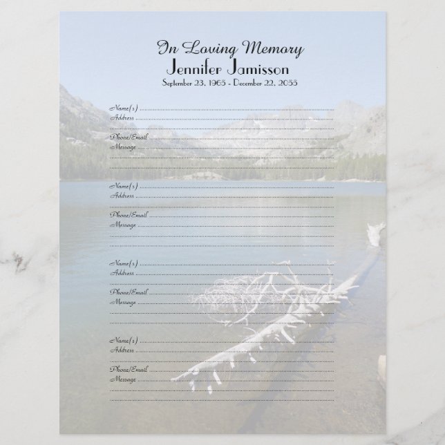 Memorial Book Filler Sign-In Page Lake Scene (Voorkant)