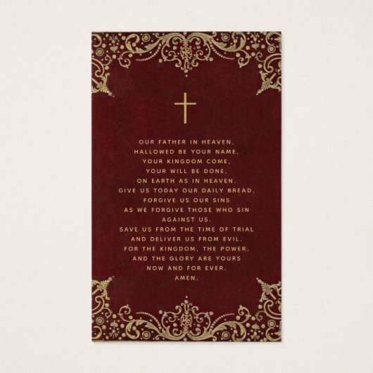 Memorial Burgundy Gold Funeral Prayer Card Visitekaartje (Achterkant)