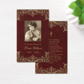 Memorial Burgundy Gold Funeral Prayer Card Visitekaartje (Bureau)