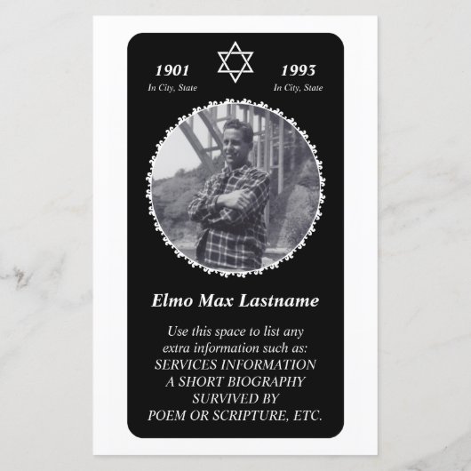 memorial card elegant star of david (Achterkant)