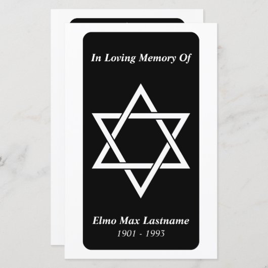 memorial card elegant star of david (Voorkant / Achterkant)