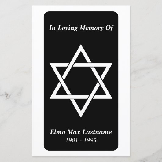 memorial card elegant star of david (Voorkant)