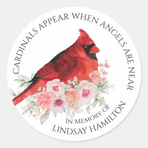 Memorial Cardinals Uiterlijk Floral Funeral Favor Ronde Sticker