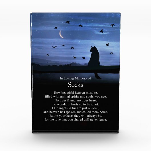 Memorial Cat met Heaven Poem en Custom Name Fotoblokken (Voorkant)