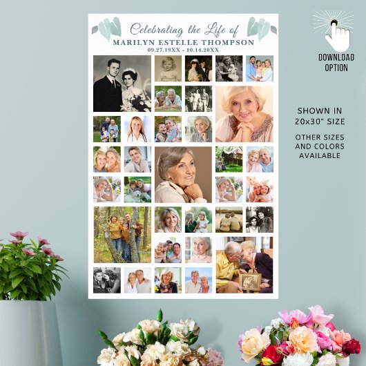 Memorial Celebration 33 Photo Collage Botanical Poster
