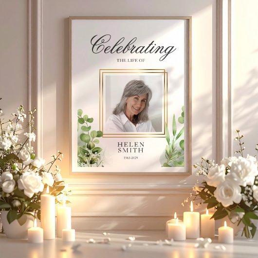 Memorial Celebration of Life Elegant Greenery Poster