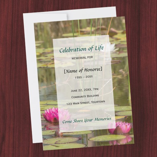 Memorial Celebration of Life Water Lily Invitation Kaart