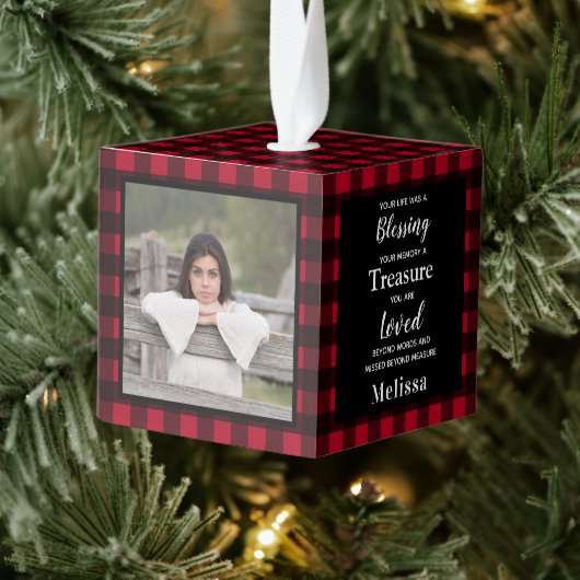 Memorial Custom 3 Foto Red Buffalo Kubus Ornament (Boom)