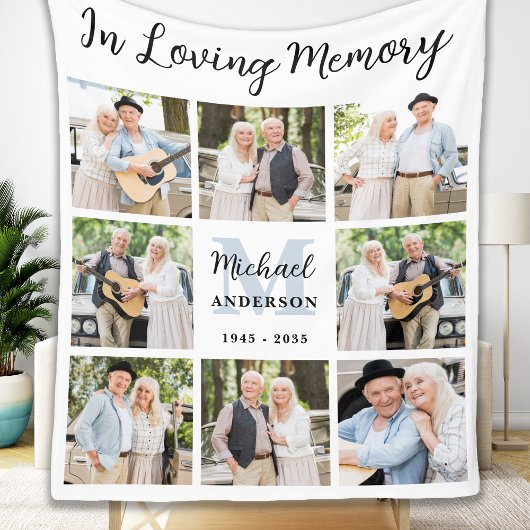 Memorial Custom 8 Photo Collage in Loving Memory Fleece Deken