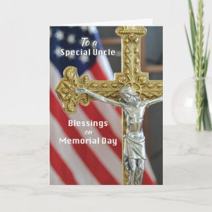 Memorial Day Blessors to oom with Cross & Flag Kaart