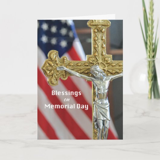 Memorial Day Blessors with Cross and Flag Kaart (Voorkant)