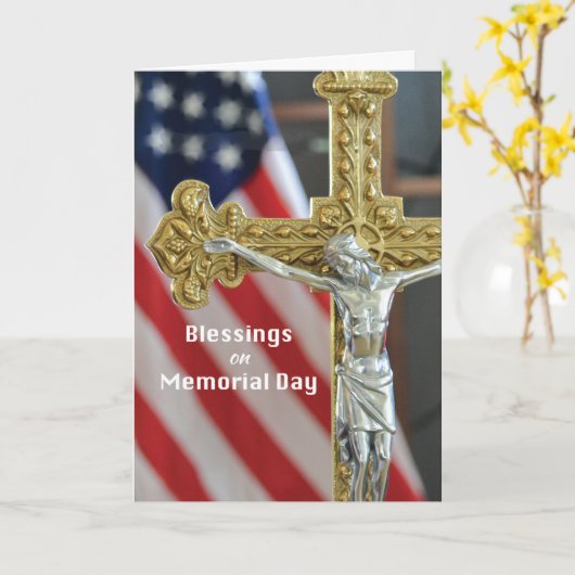 Memorial Day Blessors with Cross and Flag Kaart (Gele Bloem)