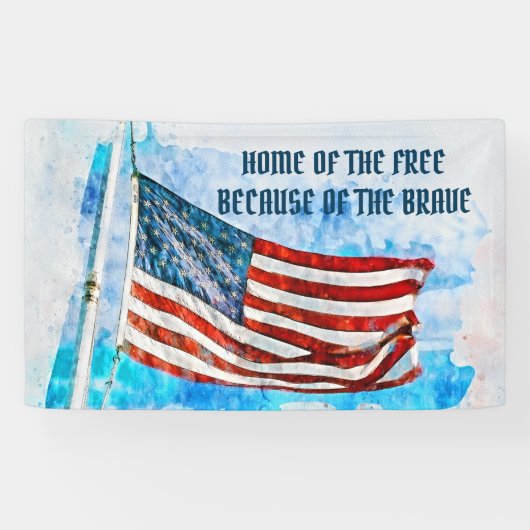 Memorial Day Blue Waterverf America Flag Spandoek (Horizontaal)