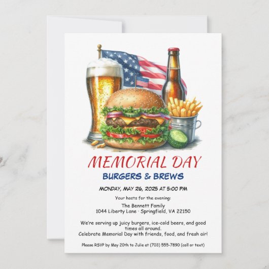 Memorial Day Burgers & Brews | Achtertuin BBQ-fees Kaart (Voorkant)