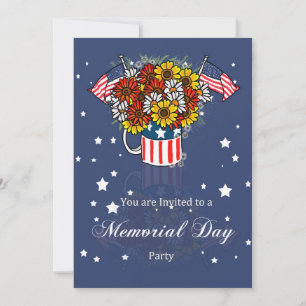 Memorial Day Card Party Invision with Flowers in Kaart