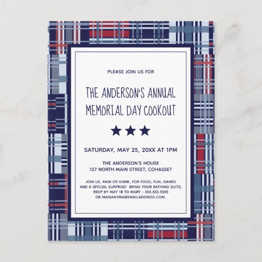 Memorial Day Event Patriotic Invitation Carte post (Devant)