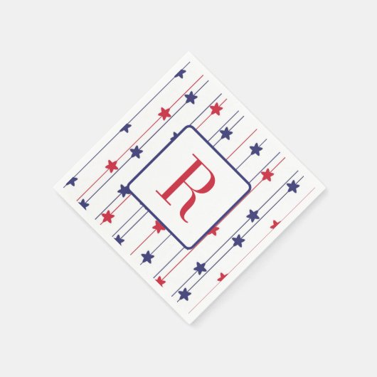 Memorial Day Monogram Party Rood Wit en Blauw Servet (Hoek)