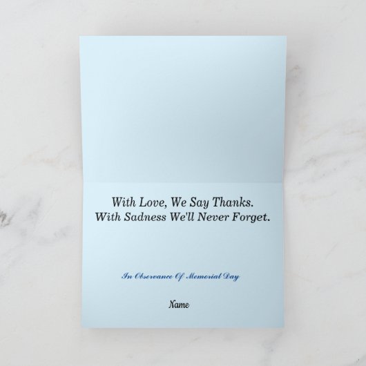 Memorial Day Observance Kaart Free to Customise (Binnen)