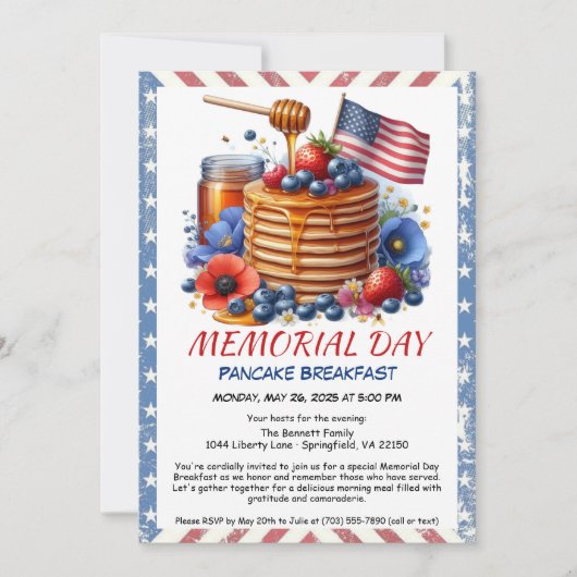 Memorial Day Pancake Petit déjeuner Invitation (Devant)