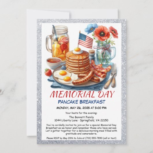 Memorial Day Pancake Petit déjeuner Invitation (Devant)