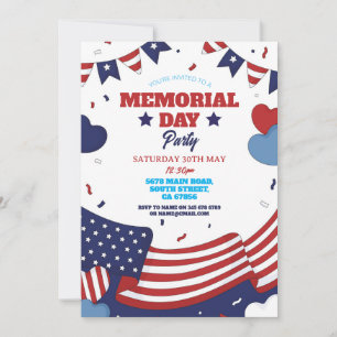 Memorial Day Party Amerikaans rood wit blauw sterr Kaart