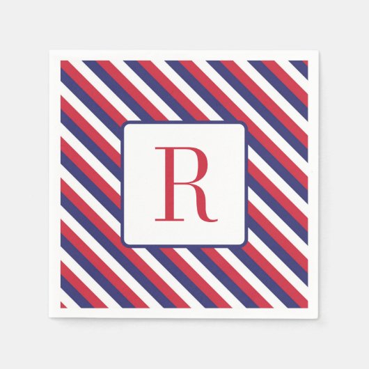 Memorial Day Party Monogram rood wit en blauw Servet (Voorkant)