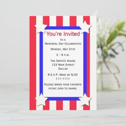 Memorial Day Party sterren en strepen uitnodiging (Staand voorkant)