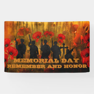 Memorial Day Poppy en Soldaat  Spandoek