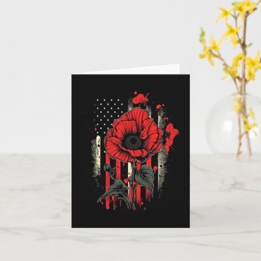 Memorial Day Rode Klaproos Bloem Amerikaanse Vlag  Kaart (Gele Bloem)