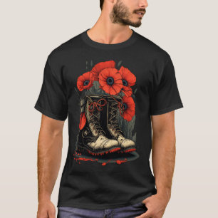 Memorial Day Rode klaproos bloem militaire laarzen T-shirt