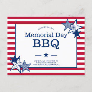 Memorial Day Stars Stripes Modern Patriotic BBQ Uitnodiging Briefkaart