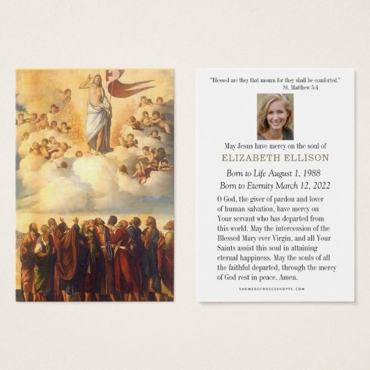 Mémorial de prière funéraire catholique Jésus (Devant & derrière)