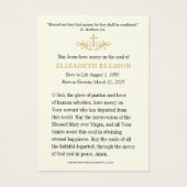 Mémorial des funérailles catholiques | Prière Gold (Dos)