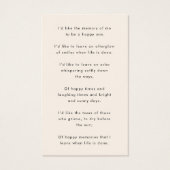 Mémorial élégant | Carte de poème Favoris funérair (Dos)