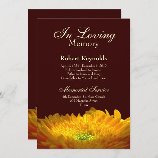 Mémorial / Faire-part (Devant / Derrière)